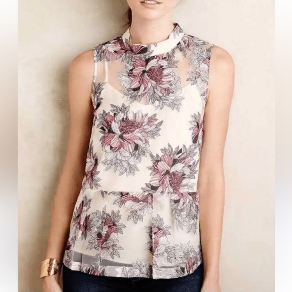 Anthropologie Moulinette Souers Floral Peplum Tank Top blouse size 12